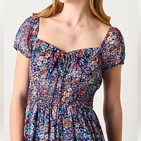 by&by Womens Short Sleeve Floral Fit + Flare Dress Juniors size XSmall #… - Picture 2 of 5